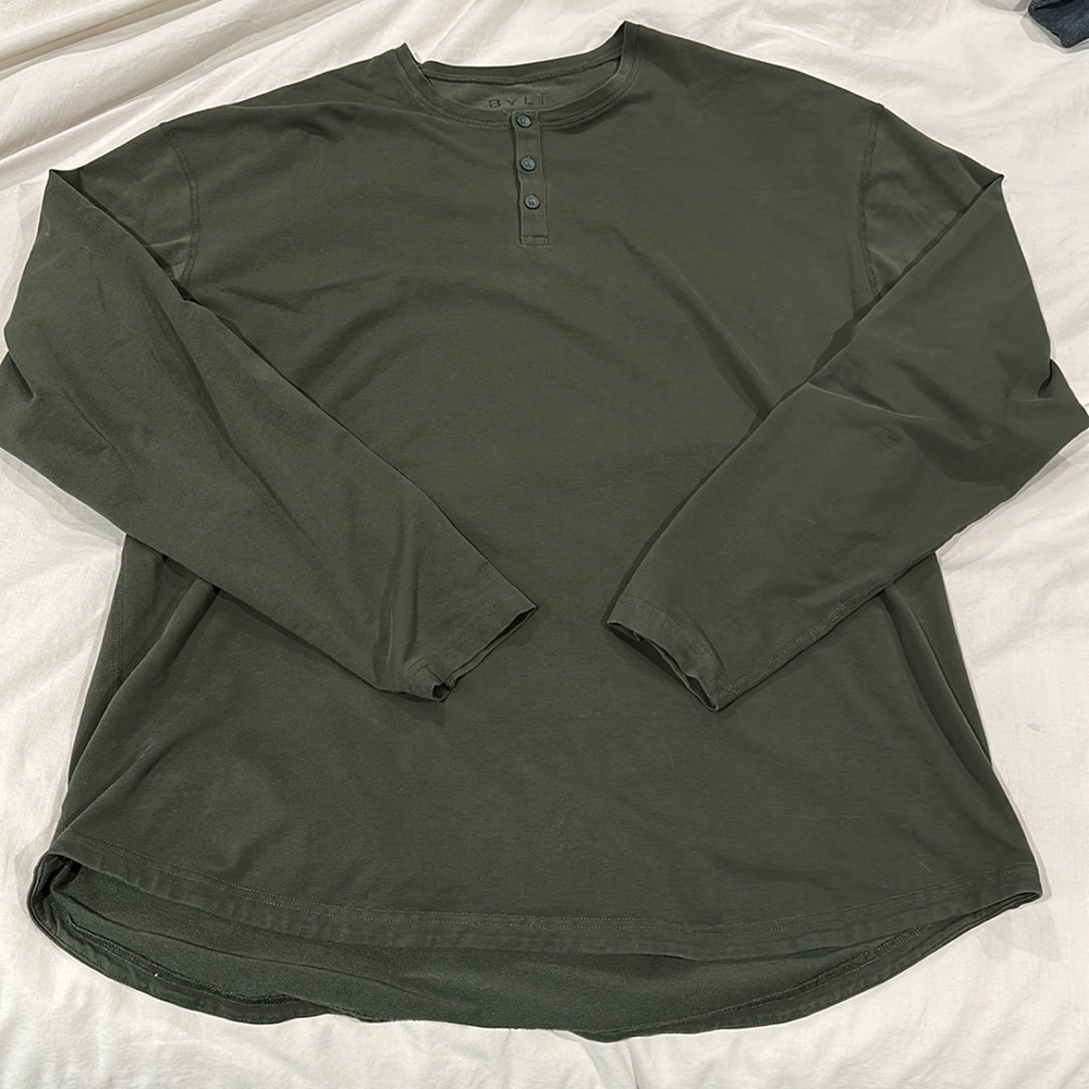 Olive/ Forest green - darker BYLT basics drop cut Henley LUX XXL long sleeve